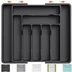 Lifewit Cutlery Drawer Organiser, Expandable Cutlery Tray for Kitchen Drawer, Adjustable Utensils and Silverware Holder, Plastic Flatware Spoons Forks Knives Holder Storage Insert, Large, Black
