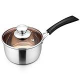 Homikit Saucepan Stainless Steel, Professional Sauce pan with Glass Lid and Heatproof Handle, Milk Pan for Home Kitchen Restaurant Cooking, Mirror Finished & Easy Clean - 16cm
