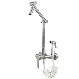 Kitchen Tap Pull Out Spray Wall Mounted Mixer Tap Kitchen Sink 2 Hole 360 ° Swivel Spout Kitchen Faucet Tap Brass, Chrome, Dual Mode Hopeful