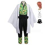 JOHLCR Anime Demon Slayer Sabito Cosplay Costume with Necklace and Bag Wig Accessories Kimono set Gift for Manga Lovers Halloween Carnival Party Dress Up Outfits for Stage Play, Anime Expo,Green,L