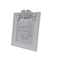 Photo Frame 5 x 7 White Vintage style wooden frame with Ribbon Garland and Rose Detail