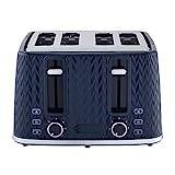 Linsar - 4 Slice Toaster - Unique Curved Texture - Defrost, Reheat, Cancel Functions - 7 Browning Levels, Wide Slots, Removable Crumb Tray - Automatic Switch Off - 1600 Watt (Blue)