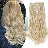 S-noilite 17-26 Inches(43-66cm) 8pcs Long Full Head Clip In Hair Extensions Extension Sexy Lady Fashion Choice 60 Colours (24 Inches-Curly, Bleach Blonde)
