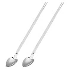uxcell Bar Spoon Cocktail Mixing Spoon, Stainless Steel Mixing Stirring Spoon Fruit Forks Dual Purpose Reusable Stirrers Stir Cocktail Drink for Halloween, Silver, 2Pcs