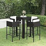 Swpsd 5 Piece Garden Outdoor Bar Set Patio Dining Set Garden Table & Dining Chairs Set Outdoor Furniture Set with Cushions Poly Rattan Black Type6