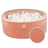 MEOWBABY Foam Ball Pit 90x30cm/200 Balls 7cm, Baby Ball Pool, Corduroy, Apricot: White/Pearl White/Transparent