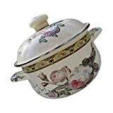 Luxshiny Retro Flower Enamel Stockpot Non- Stick Ceramic Coated Soup Pot Pasta Stock Stew Casserole Dish Cooking Pot with Lid for Home Kitchen 20cm