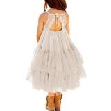 Girls Boho Lace Backless Square Neck Sleeveless A Line Ruffle Tiered Flowy Long Party Dress