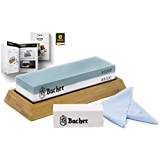 BACHER Premium Sharpening Stone. 2 Side Grit 3000/8000 Whetstone - Knife Sharpener Waterstone with Non-Slip Bamboo Base, Flattening Stone and Detailed eBook Guide