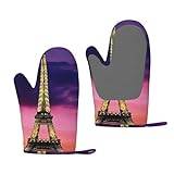Purple Eiffel Tower Oven Mitts Heat Resistant Non-Slip Silicone Kitchen Gloves For Kitchen,Cooking,Baking,Grilling, 1 Pair