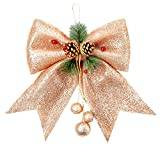Rose Gold Glitter Christmas Wreaths Bow Large Sequin Ties,9.8x10.6in Rose Gold Bow for Christmas Tree,Foam Bow Xmas Tree Decoration for Christmas Tree Ornament,Wreath Making,Garland,Gift Wrapping