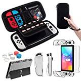Teyomi Carrying Case Compatible with Nintendo Switch OLED Model 2021, Nintendo Switch Accessory Bundle with Case, Protective Film, Transparent Case for Nintendo Switch OLED, Case for Joy-Con Handle