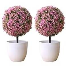 Bunny Boxwood Topiary 2PCS 10 Inch Artificial Topiary Trees in Pot Decorative Plastic Faux Boxwood Topiary Potted Fake Greenery Plants for Office Home Easter Decorations