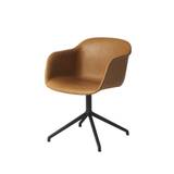 Muuto Fiber armchair office chair swivel base with return Cognac leather-black base