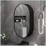 Oval Lighted Mirror Cabinet, Wall-Mounted Bathroom Medicine Cabinet, Touch Button, Slow Close Hinge, 19.7x31.5 in,Black,with Light