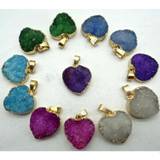 Natural Stone Titanium Quartz Crystal Heart Charm Pendant For Diy Jewelry Making Necklace Accessories 6PCS - Multicoloured