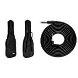 Tiger GGB7-FBS Full Size Bass Guitar Bag Cover with Shoulder Strap and Carry Handle Black & Guitar Cable - Bass Keyboard E-Drums Instrument Lead - Straight/Angled - 6.35mm 1/4" Jacks - 3m Cable
