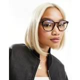 ASOS DESIGN clear lens round glasses with blue light lens-Brown