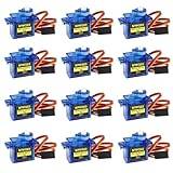 SG90 9g Micro Servo Motor: 12 Pcs Mini Servos for RC Robot/Car/Plane Micro Servos Metal Gear with Cable for Arduino Kit(12)