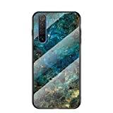 BRAND SET Case for Realme X50 5G Case Marble Tempered Glass All Inclusive Cover Soft Silicone Edge Hard Case Compatible with Realme X50 5G-Blue