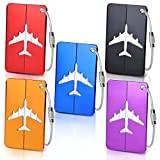 5 Pcs Luggage Tags, Aluminium Suitcase Tags with Steel Loop and Waterproof Name ID Card for Travel Bag, Checked Luggage, Suitcases, Laptop Bags, Backpacks (7.5 x 4.5 cm, 5 Colours)