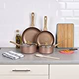 URBN-CHEF Ceramic Rose Gold Saucepan Frying Pan Induction Cookware Set (4Pc Frying Saucepan Set)
