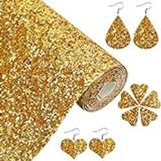 Greatdiy Gold Chunky Glitter Faux Leather 1 Roll 12x52inch Bundle Sparkly Shiny Canvas PU Leather Holiday Fabric for Cricut Bows Earrings Crafts (30cm x 132cm) (16013#13 Gold)