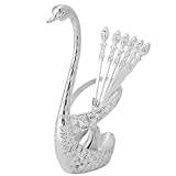 Swan Shape Spoon Holder,Stainless Steel Spoon Tableware Kit with Zinc Alloy Swan Shape Holder Storage Organizer,Bright and Durable(Silver)