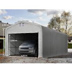 Toolport 5x10m 2.6m Sides Carport Tent / Portable Garage, 4.1x2.5m Drive Through, PVC 850, grey with statics package (soft ground anchors) - (99418)