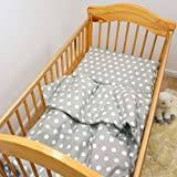 Baby Comfort 4 Piece Junior Bedding Set 150x120 cm Duvet and Pillow with Covers (Polka Dots Grey)