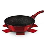 Red 28cm Burgundy Induction Wok Non Stick Frying Pan Marble Coating Kitchen Appliance