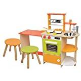 LELIN 0006049 Wooden Childrens 2 in 1 Pretend Play Kitchen and Dining Room Set