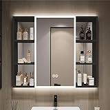GLFNB 40Inch Bathroom Medicine Cabinet with Defogger Makeup Mirror, LED Lighted Bathroom Vanity Mirror with Storage, Wall Mounted Decorative Cabinet with Open Shelves, Touch Switch, Aluminum (Colo