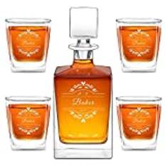 Maverton Engraved Whiskey Decanter Set for Couples - Personalized Elegant Beverage Dispenser for Anniversary - 4 Whisky Glasses with Engraving - Stylish Glassware for Newlyweds - Forever