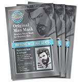 Fuss Free Naturals Sheet Face Mask For Men With Beards + Facial Hair, Mens Skincare Bamboo Sheet Mask, Anti-Ageing With Hyaluronic Acid + Collagen - Pack of 3 Sachets