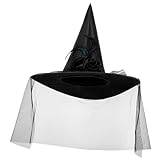 WOFASHPURET Halloween Women Witch Hat Witches Hats Black Wizard Cap One Side Veil Costume Cosplay Party Favor Black