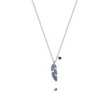 Sterling Silver Blue Crystal Cubic Zirconia Leaf Charm Pendant Feather Necklace