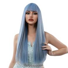 Blue Long Straight Hair Wigs with Bangs Soft and Dreamy Women's Wig Synthetic Wig Natural Breathable with Hair Net Heat Resistant Synthetic for Women Cosplay Party Daily Use