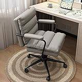 Guyifuny Rattan Computer Chair,Retro Swivel Office Chair Ergonomic Upholstered Armchair with PU Silent Wheels,Mid Back Desk Chair for Home Work Living Room
