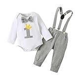 HSD Toddler Boy Long Sleeved Letter Printed Bow Tie First Birthday Gentleman's Cotton Suit for 9 to 18 Months Boy Toddler Sweat Outfits (Grey, 9-12Months)