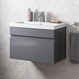 BAYSTONE 600mm Bathroom Vanity Unit Basin Storage Wall Hung Cabinet Furniture Grey Gloss