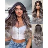 Long Ombre Highlight Body Wave Middle Part Heat Resistant Synthetic Hair Wig