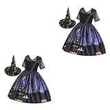 BESTonZON 2 Pcs Halloween Witch Costume Pointed Witches Cap Skirts Halloween Costume Dress Masquerade Outfit Headdress Halloween Masquerade Witch Outfit Prom Dressess Hat Child Cartoon