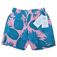 Marks & spencer kids boys green pink pineapple upf 50+ elasticated swim shorts