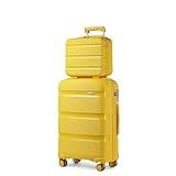 Kono Luggage Sets 2 Piece Hard Shell Polypropylene Travel Trolley with 4 Spinner Wheels TSA Lock Carry On Hand Cabin Suitcase with Beauty Case (Yellow)