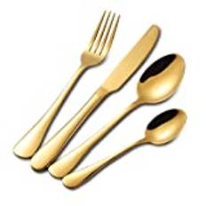 Buyer Star Gold Stainless Steel Cutlery Set, 304 18/10 Flatware Dinnerware Utensil, 4pcs Table Knife Fork Spoon Teaspoon for 1