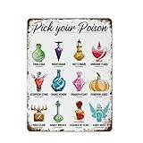 Rustic Home Decor Pick Your Poison Halloween Cocktail Menu Print, Witch Spell Book Potions Magic Funny Halloween Party Home Decor, Cute Fairy Present Vintage Wall Decor for Home Tin Sign 8x12 inch