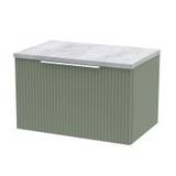 Hudson Reed Fluted 600mm Wall Hung 1 Drawer Vanity Unit Satin Green with Bellato Grey Worktop