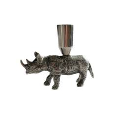 Aluminium Single Dinner Candle Holder | Silver Rhino| African Inspired