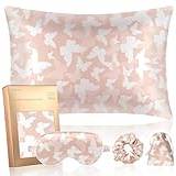 Miss Adola 2 Pack Silk Pillow Case for Hair and Skin Standard Size 26"x20" Pinkful Butterfly Satin Pillowcase with Eye Mask & Scrunchie Soft Cooling Pillowcase Set Sleeping Gifts for Moms, Women, Girl